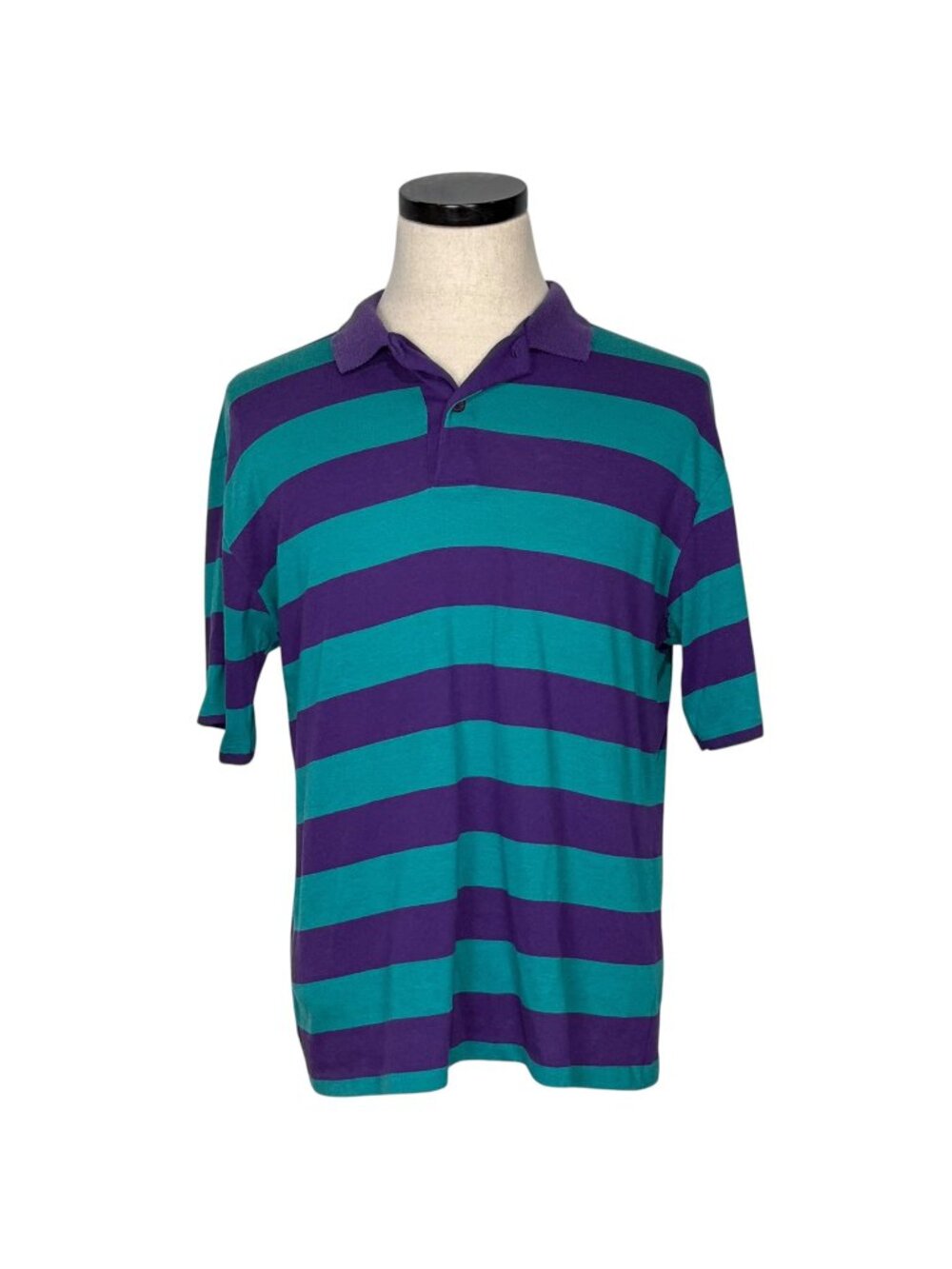 Patrick Vintage 80s Striped Polo Shirt Purple & Teal Mens L Made In USA Cotton